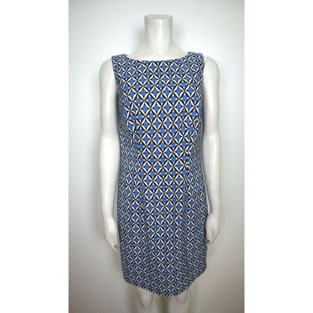 WOMEN'S BLUE GEOMETRIC PRINT DRESS - AGB DRESS - SIZE 6 - SHEATH SLEEVELESS